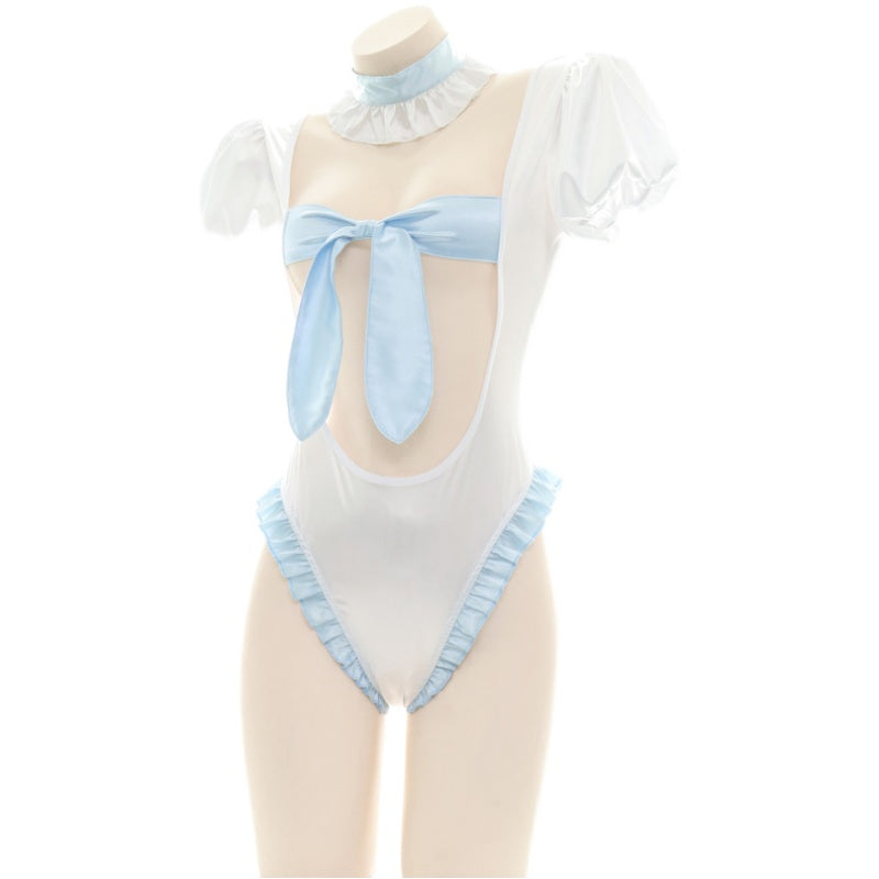 Sofyee  Cute Open-Chested Bow-Knot Dead Water Halter Pajamas Sexy Maid Underwear