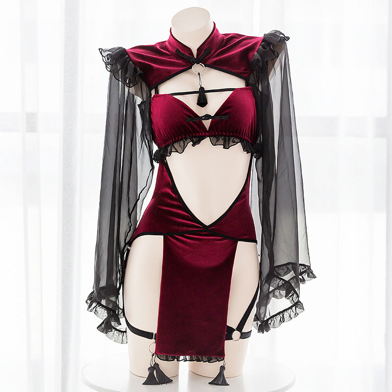 Hollow sexy cheongsam halter dress sexy lingerie set Sofyee Hollow sexy cheongsam halter dress sexy lingerie set Sofyee