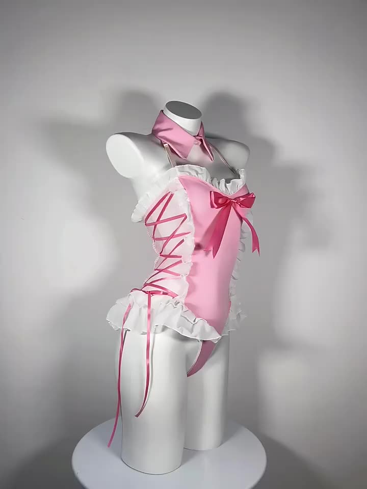 Lingerie de femme de chambre rose sexy à volants Lolita 
