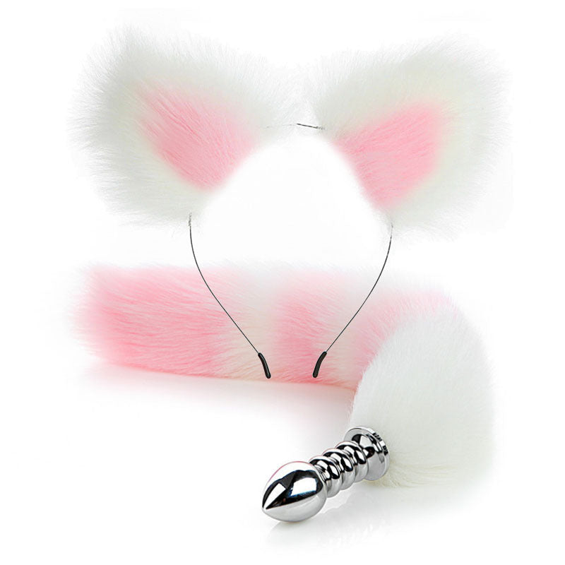 Buntes Anime Sexy Cat Ear Stirnband Butt Plug Tail Set