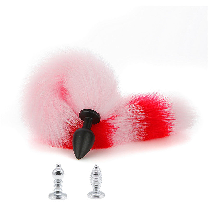 Pink Bunny Buttplug Tail - 1* Silica Gel Head, 2* Stain Steel Heads
