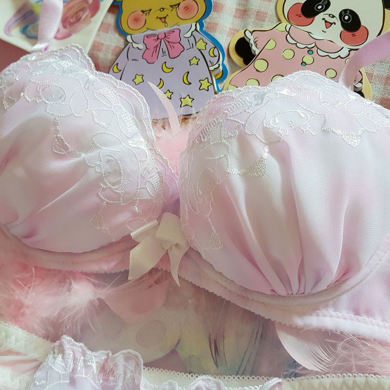 Sofyee Love Tumblr Aesthetic Japanese Lace Girly Dot Flower Sweetie Heart Bra Set