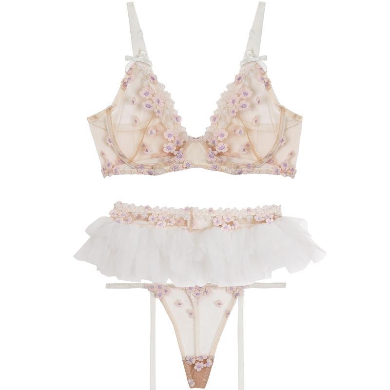 Ruffle Flower Sexy Lace Sheer Lingerie Set Sofyee Ruffle Flower Sexy Lace Sheer Lingerie Set Sofyee