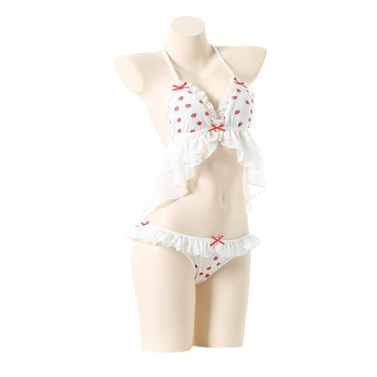 Kawaii Strawberry Ruffle School Girl Bikini Like Set