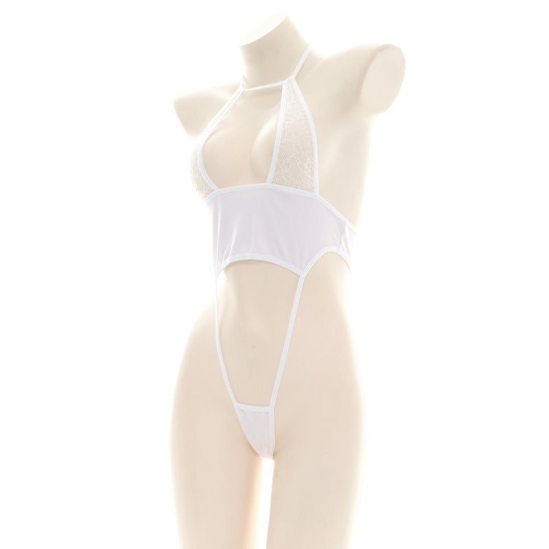 Sofyee Sexy Lace-Up White Mesh Open Back Bodysuit