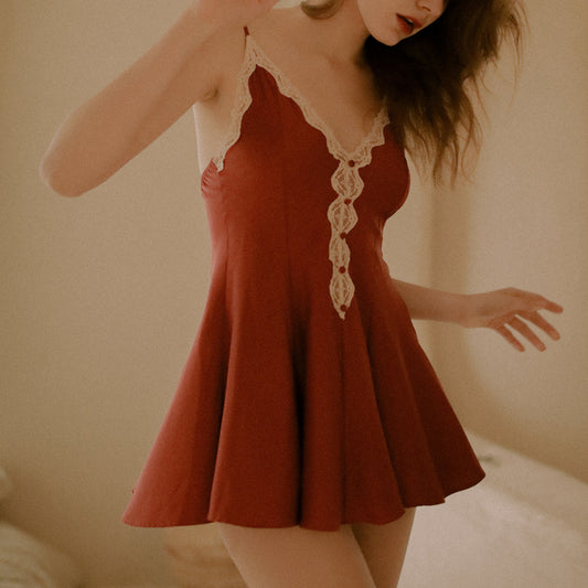 Sofyee  Vintage Elegant Sexy Burgundy Satin Short Pajamas