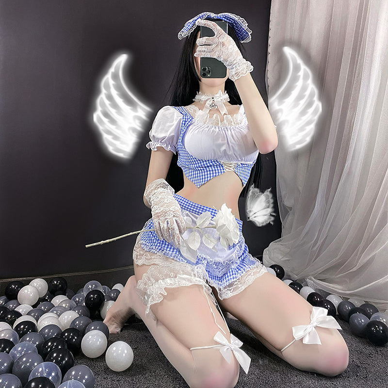Japanese Sexy Maid-Blue Plaid