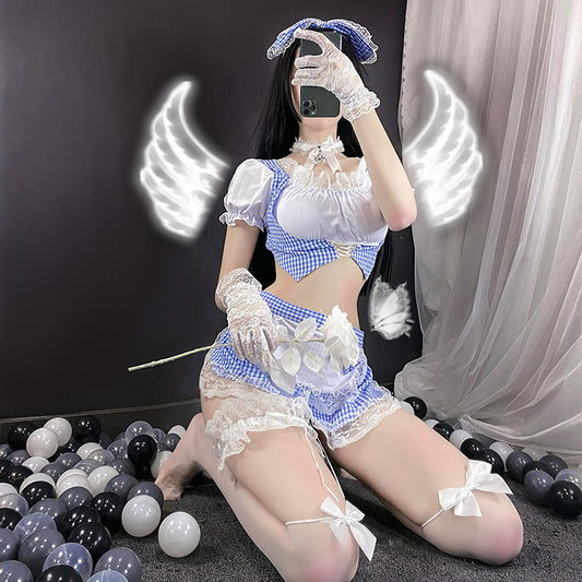Japanisches Sexy Maid-Blau kariert 