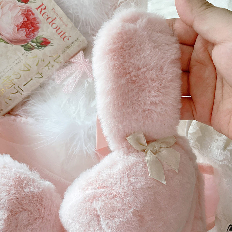 Sofyee Ensemble de soutien-gorge taille plus avec oreilles de lapin en peluche rose mignon japonais 
