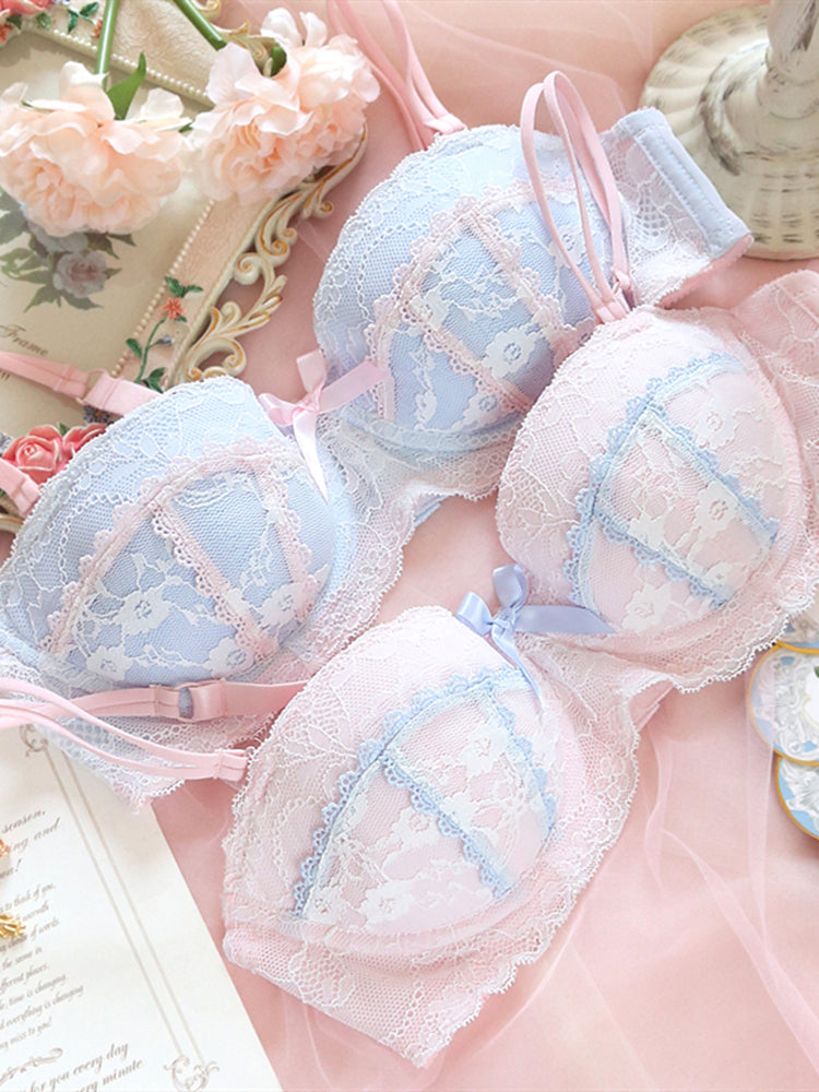 Japanese sweet and cute lace girl heart small fresh and thin bra set w –  Sofyee