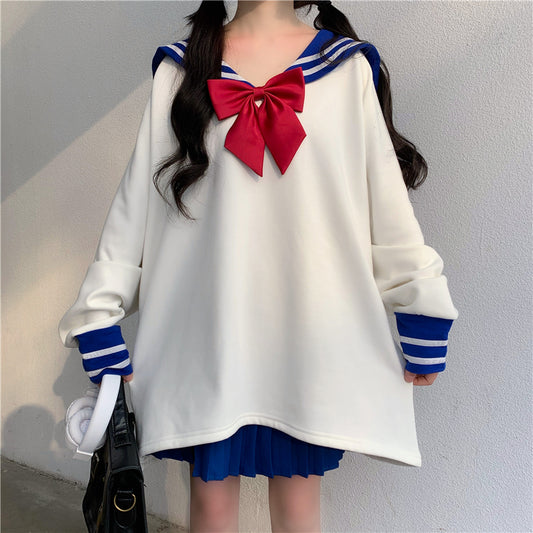 Costume japonais doux pour fille avec col bleu marine style collège 