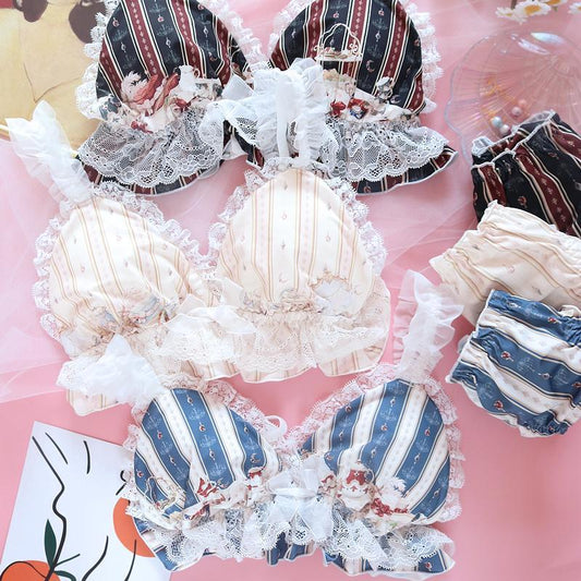 Sweet Japanese Girl Retro Lolita Loli Underwear Without Steel Ring Triangle Cup Set