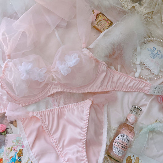 Sheer Bow Japanese Cute Sweetie Bra Set