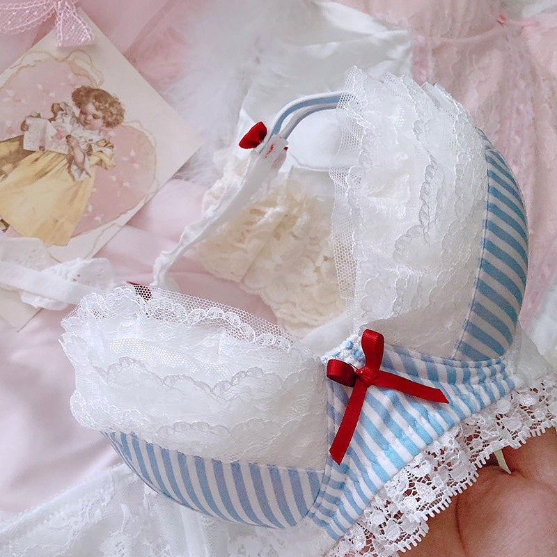 Japanese Girl Cute Sexy Blue Striped Cake Lace Plus Size Bra Set Sofyee Japanese Girl Cute Sexy Blue Striped Cake Lace Plus Size Bra Set Sofyee