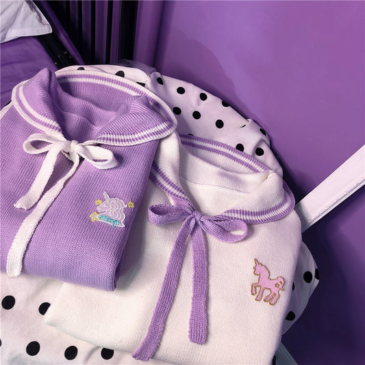 Pastel Harajuku Kawaii Baby Collar Knit Shirt