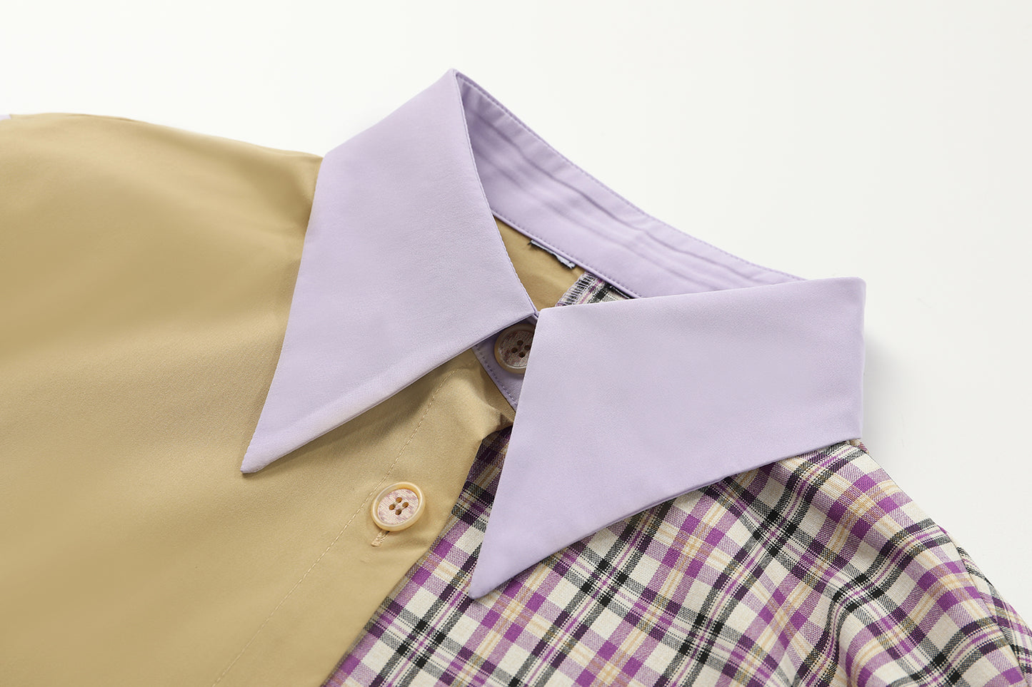 Plaid stitching contrast long-sleeved shirt
