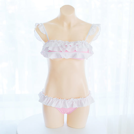 J Fashion Anime Ruffle White Kawaii Cosplay Costume Bikini Set