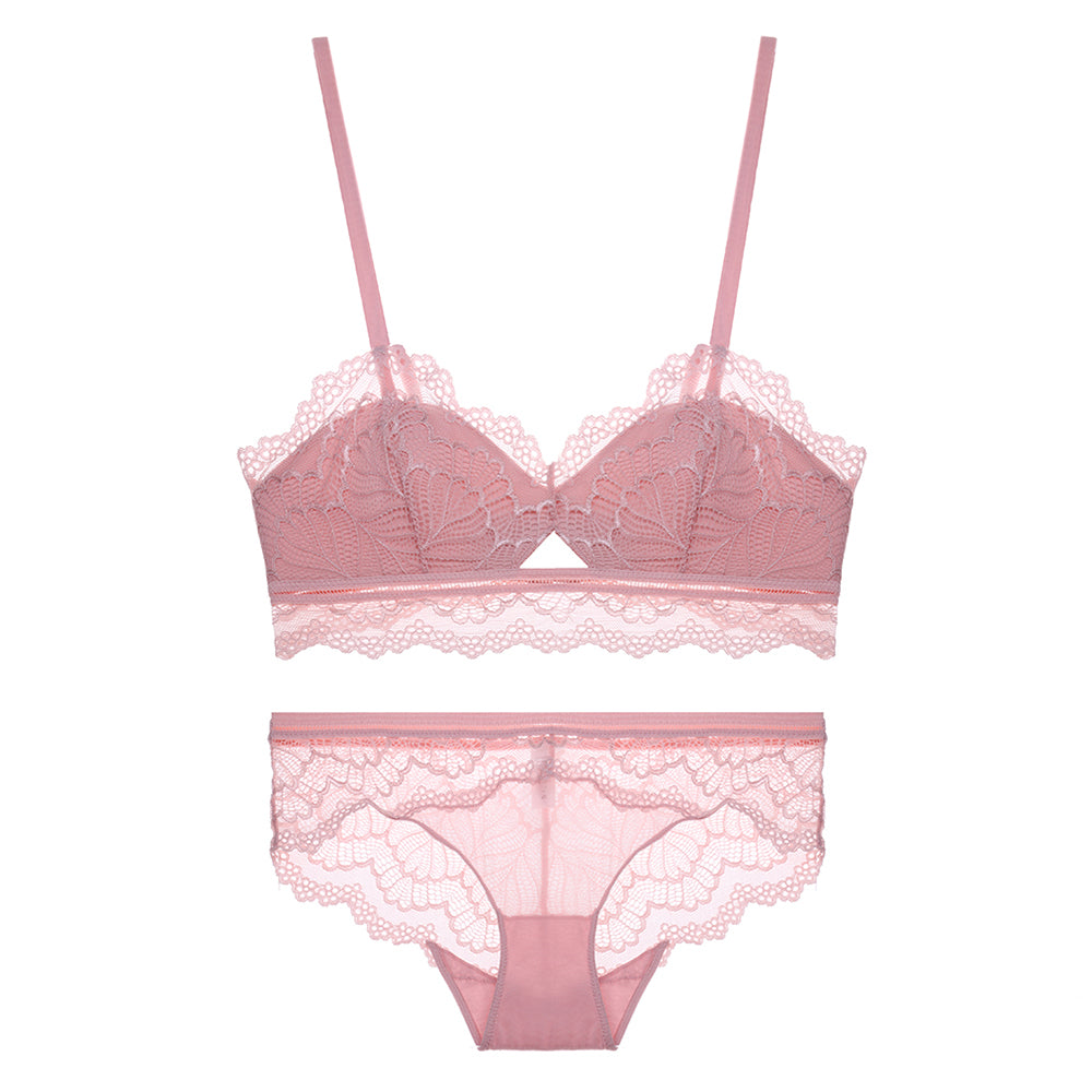 Just Pink Comfy Japanese Lace Cute Soft Cup Bralette Set