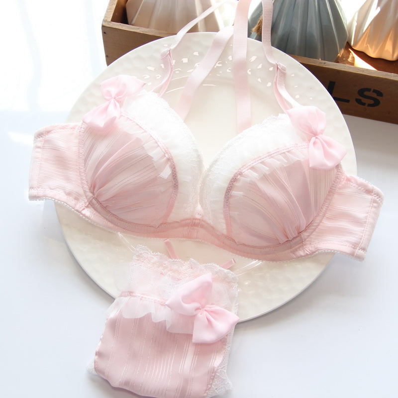 Sweetie Honey Bow Pink Kawaii Candy Color Bra Set
