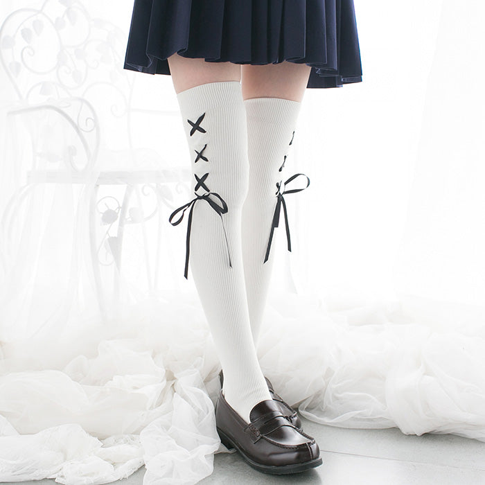 Japanese Lolita Lace Up Thigh High Tights