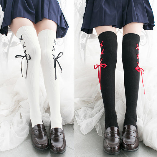 Collants hauts de cuisse à lacets japonais Lolita