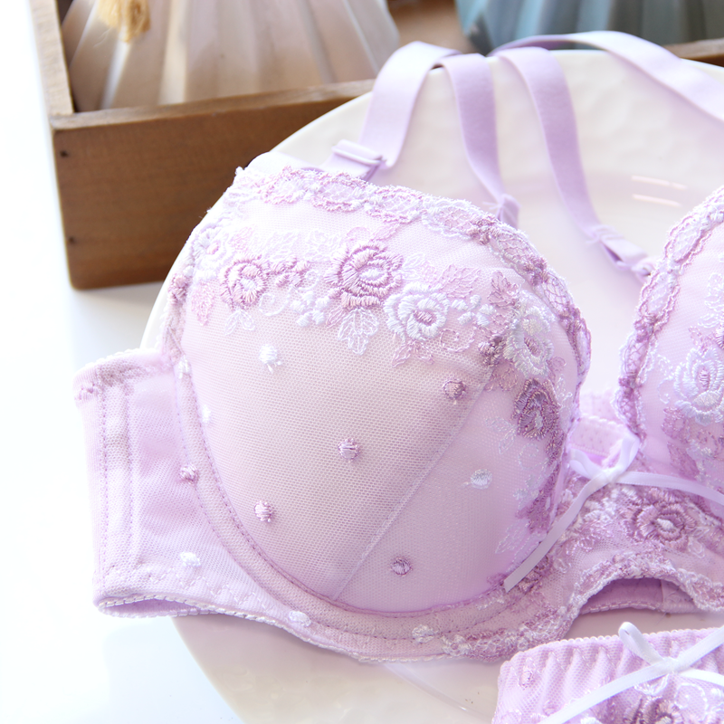 Just Love You Purple Candy Color Floral Japanese Cute Sweet Bras And P –  Sofyee