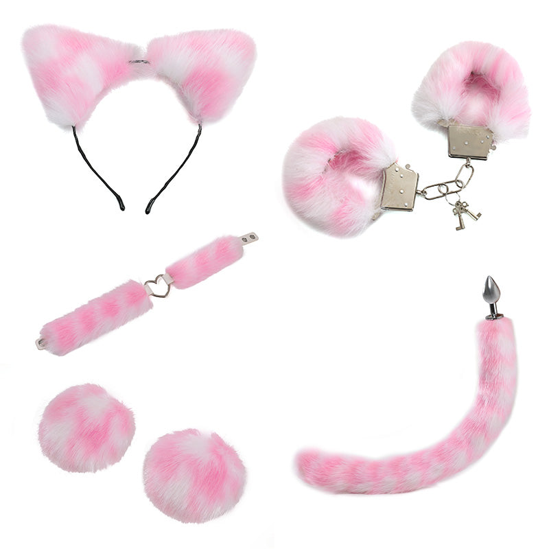 Pink Anime Sexy Cat Ear Headband Butt Plug Tail Set
