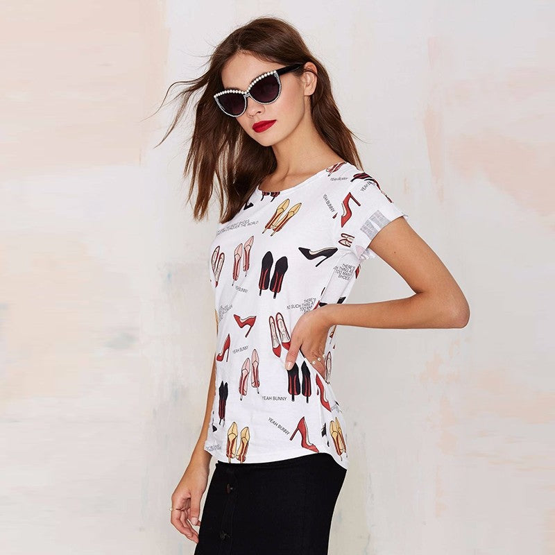 Summer Cute Printed Street Style Casual  Basic T-shirt