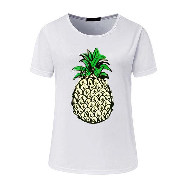 Hello Summer Pineapple Printed O-Neck T-Shirt