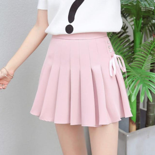 Summer New Fashion Solid Denim Pleated Skirt Harajuku Lace-Up Hight Waist Casual Sexy Micro Mini Skirts