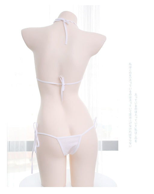 Sexy kawaii Lingerie Anime Heart Embroidery  Shimapan Bows Bikini Set
