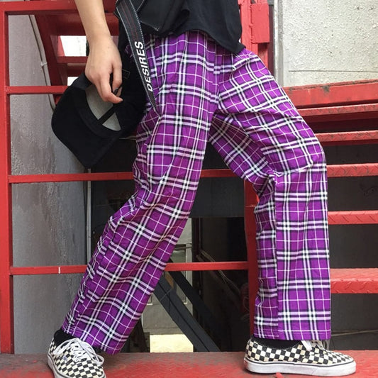 Harajuku BF Wind Loose Retro Grid Vintage Plaid Pantalon 