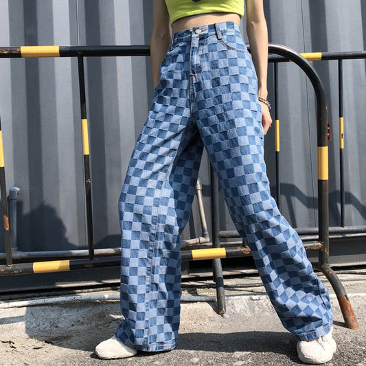 Couple Harajuku Plaid Straight Grid Streetwear Hip Hop Pants