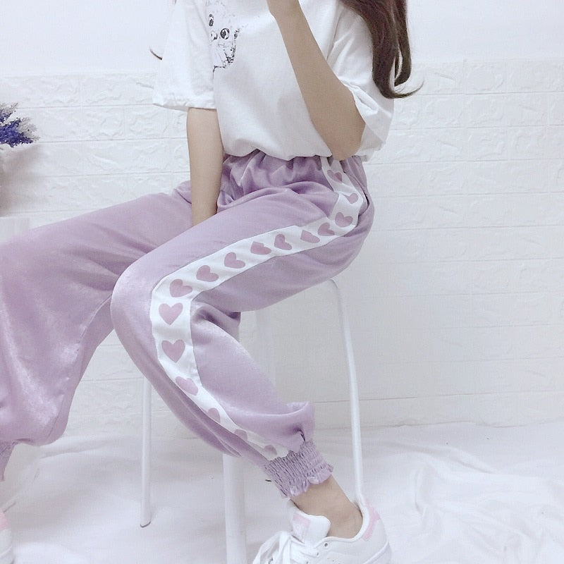 Harajuku Kawaii Line Of Hearts Pastel Pants