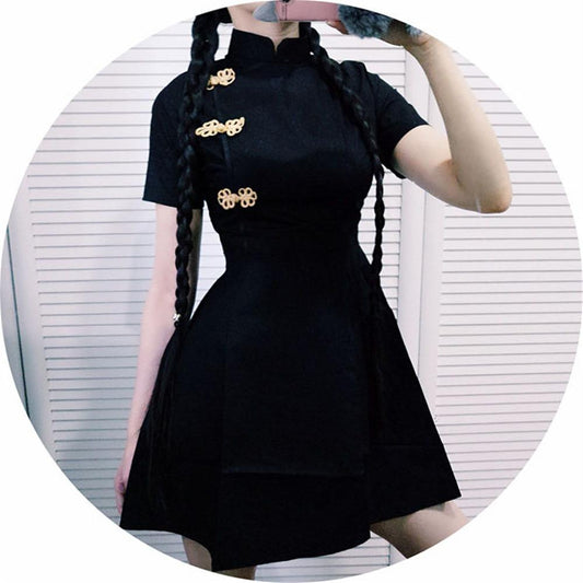 Japonais Harajuku Vintage gothique Lolita noir rouge mince Style chinois Cheongsam robe cosplay costumes robe Lolita