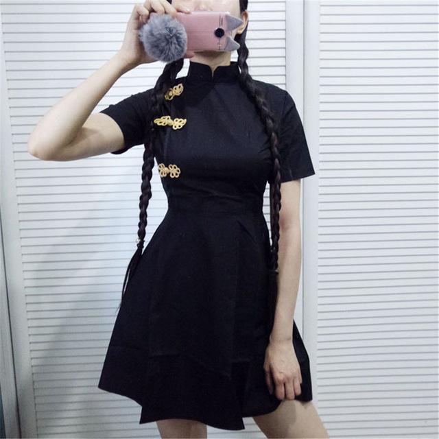 Japanisches Harajuku Vintage Gothic Lolita Schwarz Rot Schlankes Cheongsam Kleid im chinesischen Stil Cosplay Kostüme Lolita Kleid