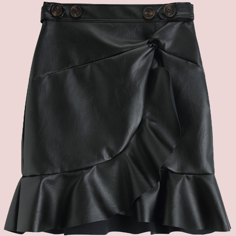 Elegant ruffled thin hip skirt with high waistband